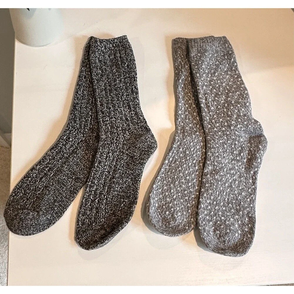 Cozy Thick Knit Boot Socks Bundle 2 Pairs Grey Marled Pattern Cabin Thermal